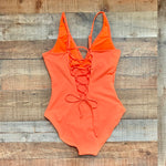 TA3 Neon Orange Plungey Lace Up Back One Piece NWT- Size XL (Reg/Long)