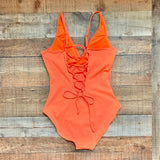 TA3 Neon Orange Plungey Lace Up Back One Piece NWT- Size XL (Reg/Long)