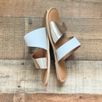 Beach By Matisse White Leather Upper Gold Double Strap Slip On Sandals NWOT- Size 7