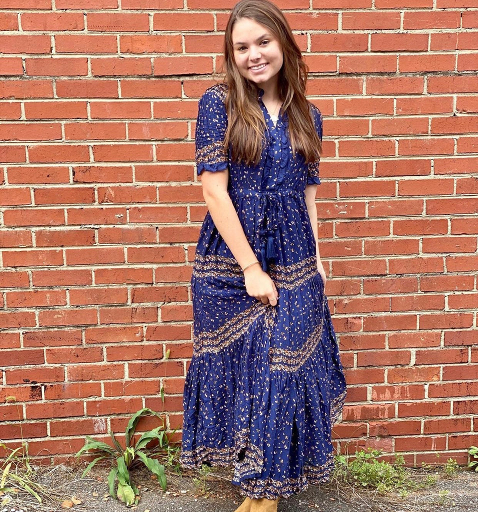 Free People Navy Floral Print Maxi Dress NWT- Size XS The Saved Collection Free People Navy Floral Print Maxi Dress NWT- Size XS The Saved Collection