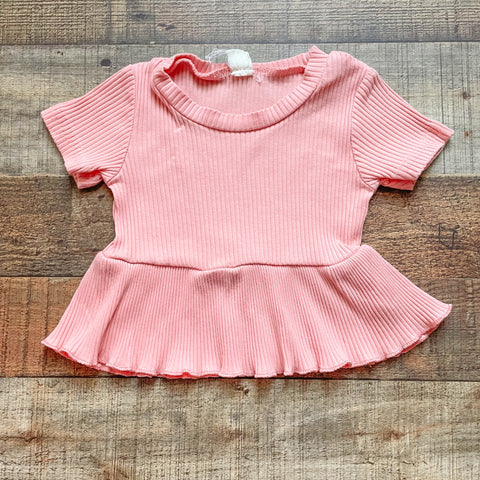 No Brand Salmon Ribbed Peplum Top- Size ~6-9M (see notes)