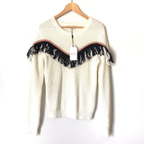 English Factory White Fringe Detail Knit Sweater NWT- Size S