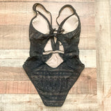 Becca Black Semi Lined Low Tie Back Lace One Piece- Size XL