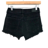 American Eagle Black Lace Detail Super Super Stretch Jean Cutoff Shorts- Size 0