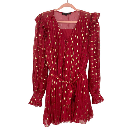 Endless Rose Red and Metallic Gold Belted Dress- Size M