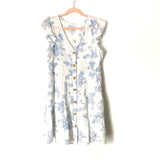 E&M White and Blue Floral Button Up Dress NWOT- Size L