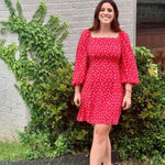 Sanctuary Red Floral Smocked Back Small Front Slit Dress NWT- Size 12