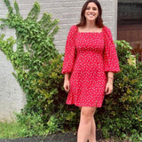 Sanctuary Red Floral Smocked Back Small Front Slit Dress NWT- Size 12