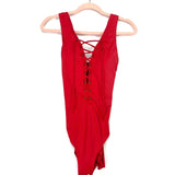 No Brand Red Lace Up Front Criss Cross Tie Back Swimsuit- Size ~L (See Notes)