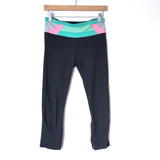 Lululemon Black Crop Pants with Pink/Green Waistband- Size 6 (Inseam 21") see notes