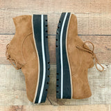 Eileen Fisher Platform Suede Like Camel With Black And White Sole Shoe- Size 7 (Like New)