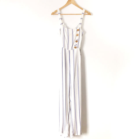 Shein White and Blue Vertical Striped Jumpsuit- Size XS