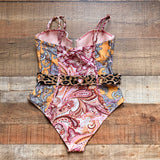 River Island Paisley/Animal Print Underwire Belted One Piece- Size 8
