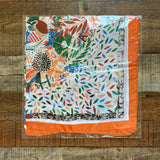 No Brand Orange/Brown/Green/Blue Floral/Leaf Pattern with Orange/Brown Trim Faux Silk Scarf (New in Bag)