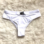 Gym Groupie White Bikini Bottoms with Buckle- Size S (BOTTOMS ONLY)