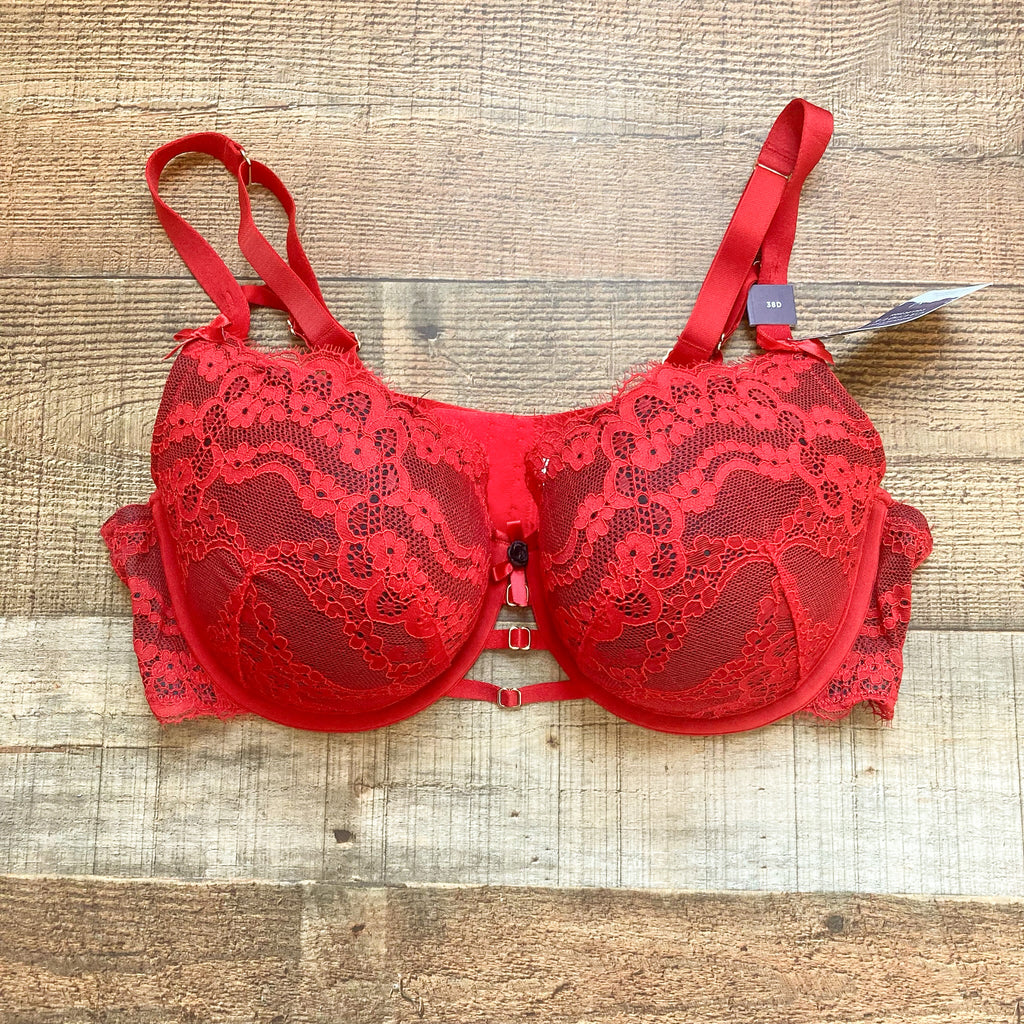 Cacique Valentine Red Lightly Lined Underwire Bra with White