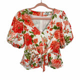 Do+Be Orange Floral Puff Sleeve Top- Size S (we have matching skirt)