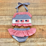 Cecil & Lou Red/White/Blue Smocked American Flag Bikini Set- Size 2T