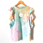 Storia Blue/Pink/Orange Tie Dye Ruffle Cap Sleeve Top NWT- Size S