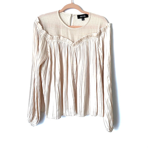 Fab’rik Cream Pleated Silk Feel Long Sleeve Top- Size M