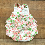 Angel Dear Baby Girl White Floral Print Muslin Romper- Size 0-3M