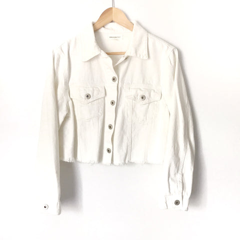 Dance&Marvel White Denim Distressed Hem Crop Jacket- Size S