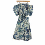 Shein Blue Floral Print Off the Shoulder Dress- Size S