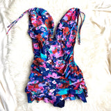 Mazu Swim Floral Print Ruched Built In Bra One Piece Swim Dress- Size 10