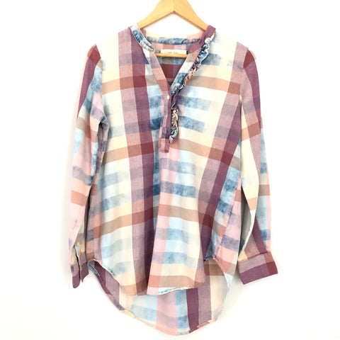 Isabella Sinclair Faded Plaid Tunic with Ruffle Detail - Size XS