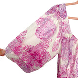 Impressions Fuchsia/Lilac Square Neckline Puffed Sleeve Top- Size S