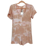 Smash + Tess White/Pink/Beige Tye Dye Half Button with Front Pocket Romper NWT- Size XS