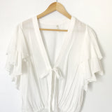 Free People Intimately White Tiered Ruffle Sleeve Tie Front Bodysuit- Size XS