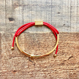 No Brand Gold CZ Cross with Red Strap and Gold Love Spacer Bracelet