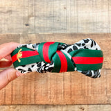 No Brand Black/Gray Leopard Print with Green/Red Bee Ribbon Top Knot Headband