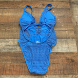 Becca Blue Crochet Halter Plunge Neck with Tie Back One Piece- Size M (sold out online)