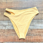 Abercrombie & Fitch Yellow Ribbed Terry Cloth Cut Out High Waisted Cheeky Bikini Bottoms- Size XL (sold out online, we have matching top and skirt cover up)