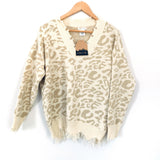Main Strip Ivory Cheetah V-neck Sweater NWT- Size S