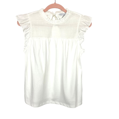 English Factory White Smocked Bodice with Ruffle Sleeves Top NWT- Size XS