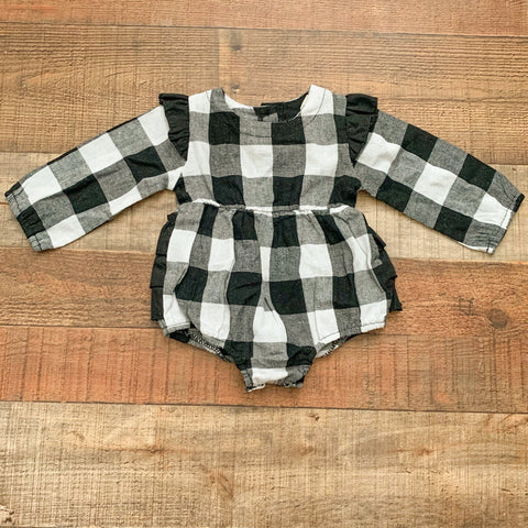 No Brand Buffalo Check Long Sleeve Romper- Size ~0-3M (see notes)