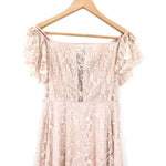 Bebe Blush Pink Lace Maxi Dress with Lining Off the Shoulder- Size 00P