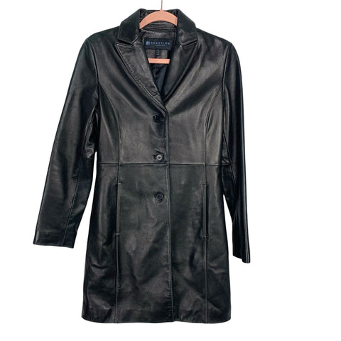 Reaction Kenneth Cole Black Faux Leather Belted Jacket- Size XS