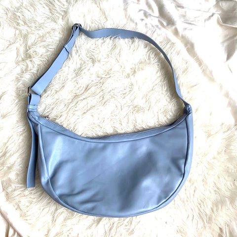Glamorous Light Blue Faux Leather Sling Tote Bag (like new condition)