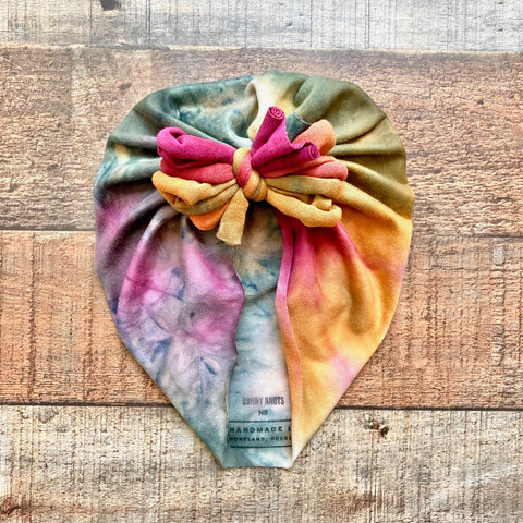 Bunny Knots Multi-Color Tye Dye Bow Headwrap- Size NB