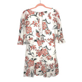 Ecowish White Floral Print V Neck Batwing Ruffle Hem Hollow Out Boho Mini Dress- Size M