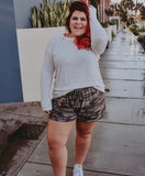 First Love By Lovelyn Camo Drawstring Cuffed Hem Shorts- Size 2X