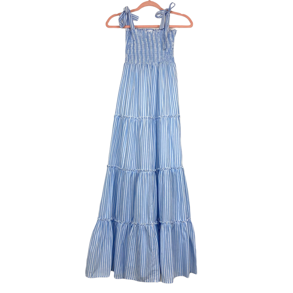 Pink Lily Blue Striped Tiered Midi Dress NWT by Caitlin Covington- Siz The Saved Collection Pink Lily Blue Striped Tiered Midi Dress NWT by Caitlin Covington- Siz The Saved Collection
