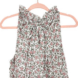 Aura Ivory with Pink/Green/Brown Floral Pattern Ruffle Neck with Tie Back Tiered Dress- Size S