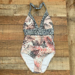 Venus White Animal Print/Palm Print One Piece Swimsuit NWOT- Size 6