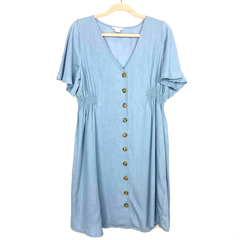 Ingrid & Isabel Light Wash Faux Button Denim Dress- Size S