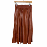 No Brand Brown Faux Leather Pleated Midi Skirt- Size ~XL (see notes)